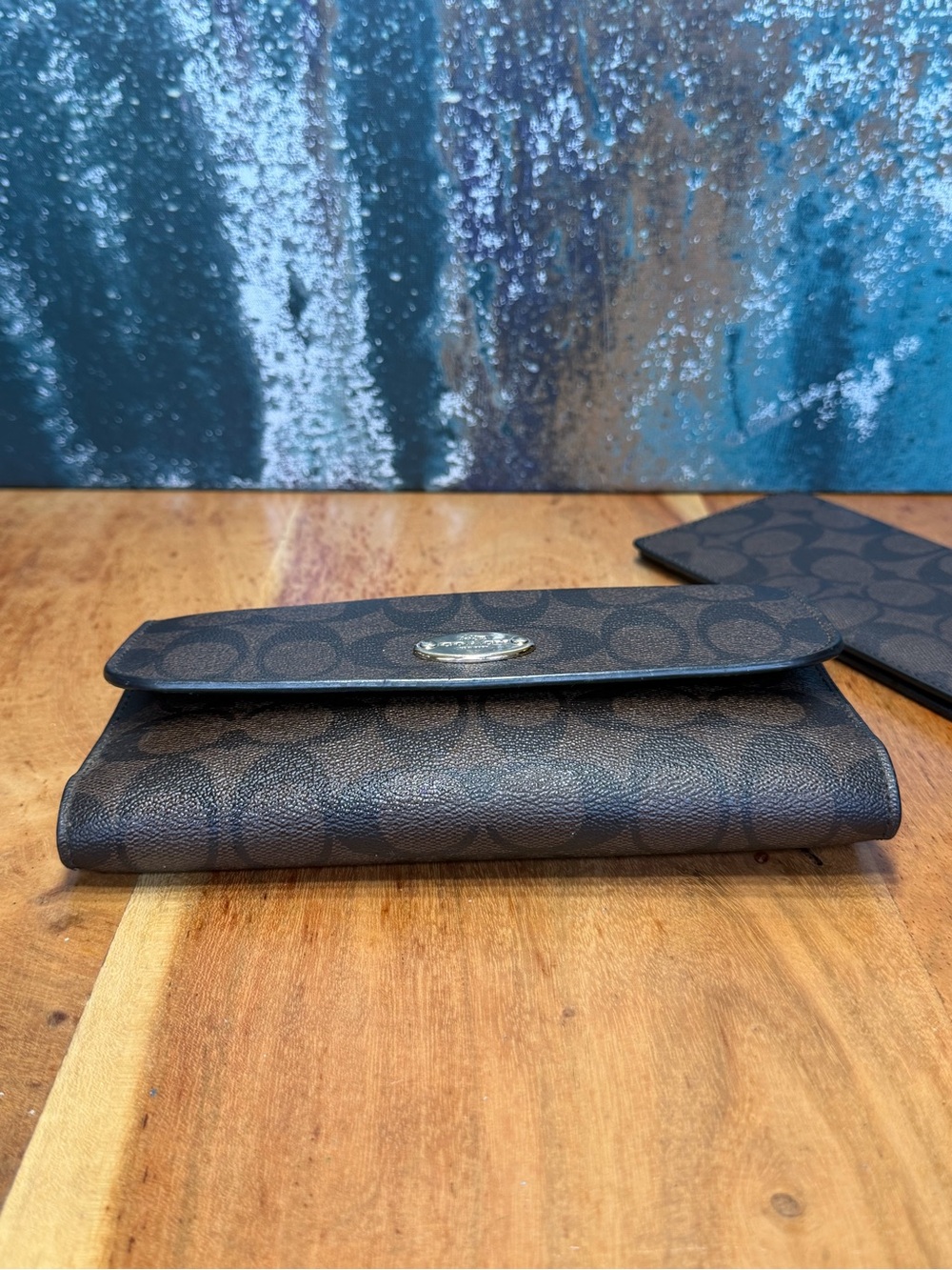 Coach Classic Peyton Signature Envelope Tri-Fold Checkbook Wallet Chocolate Brow - Picture 5 of 14